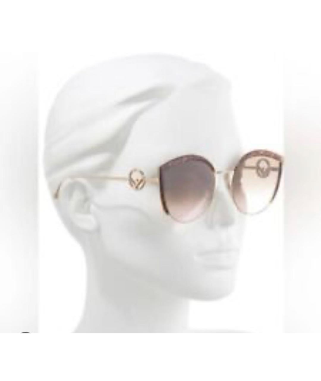FENDI Бежевые металлические солнцезащитные очки, фото 3