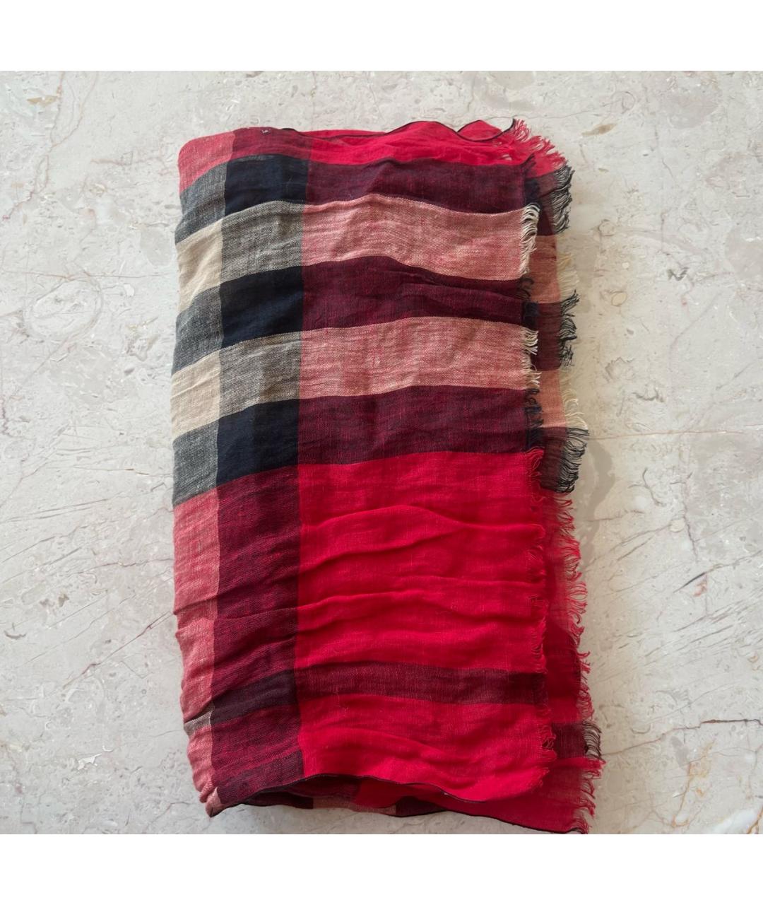 BURBERRY Красный льняной шарф, фото 4