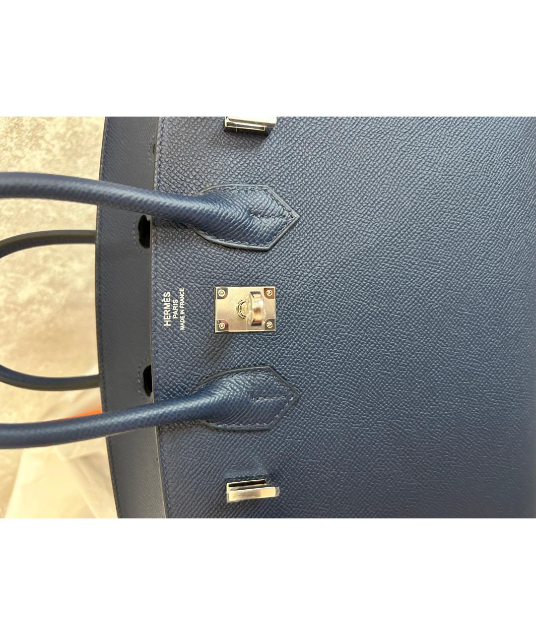 HERMES Голубая кожаная сумка с короткими ручками, фото 5