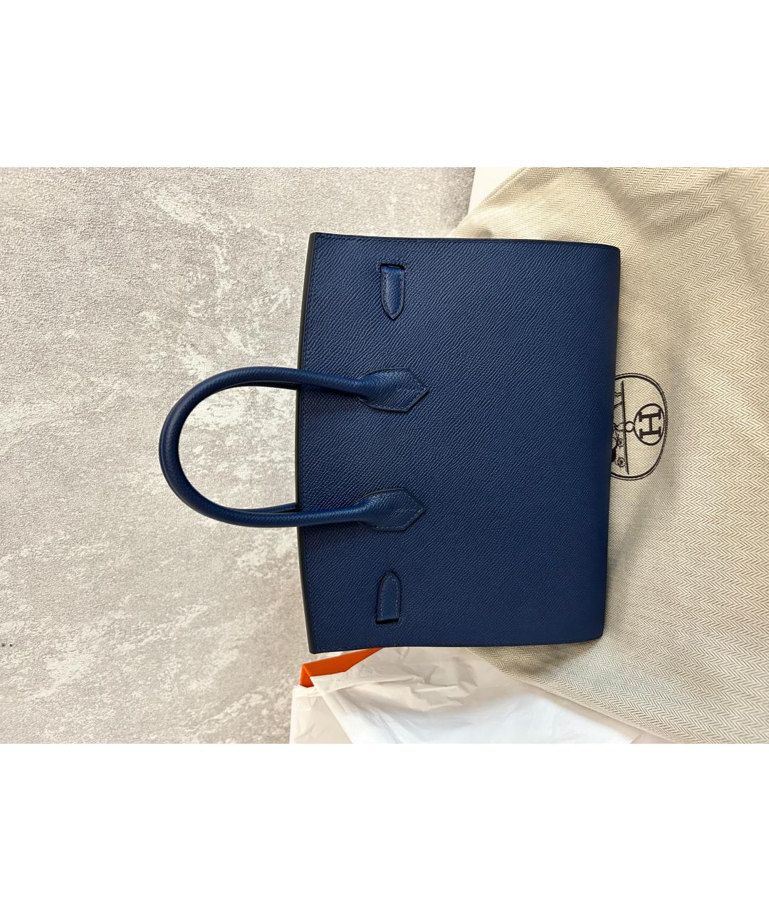 HERMES Голубая кожаная сумка с короткими ручками, фото 3