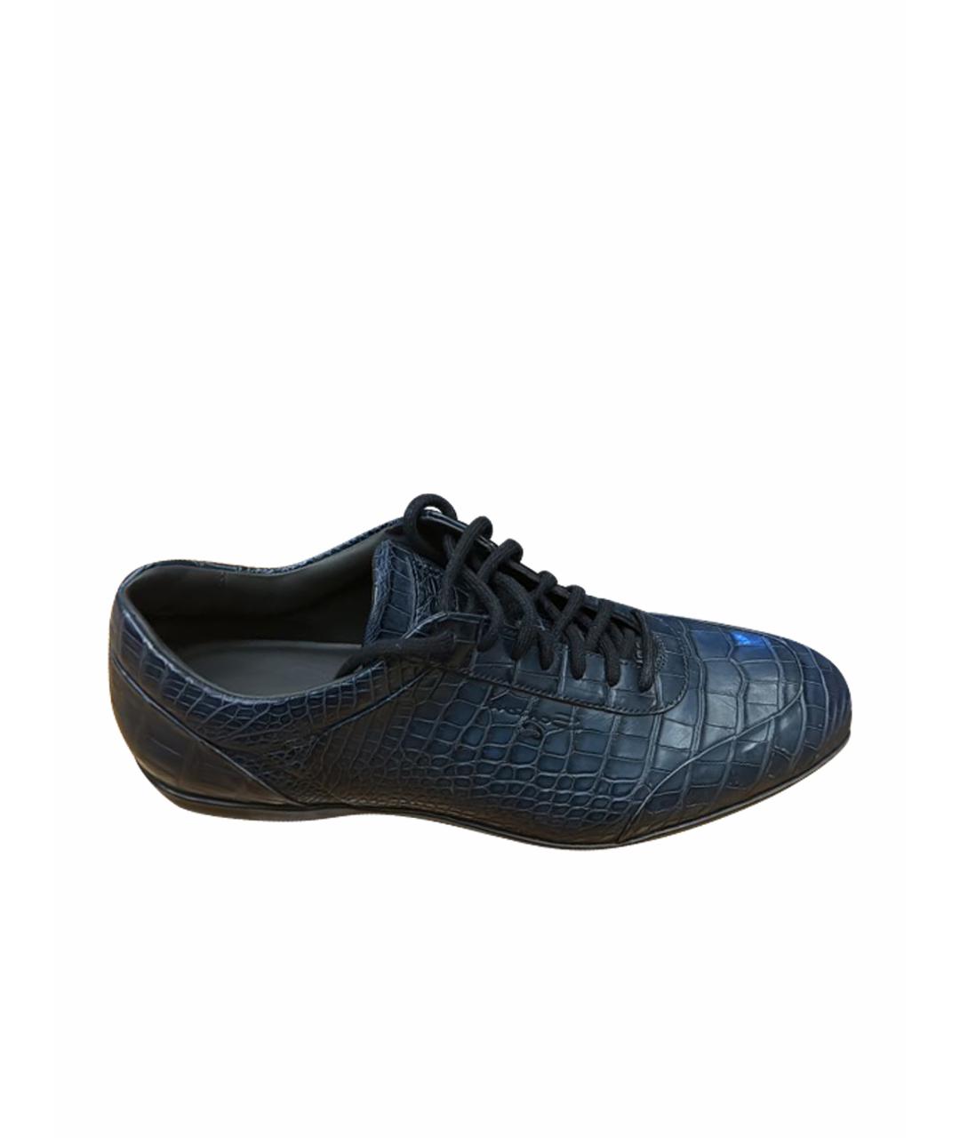 SANTONI Темно-синие низкие кроссовки / кеды из экзотической кожи, фото 1