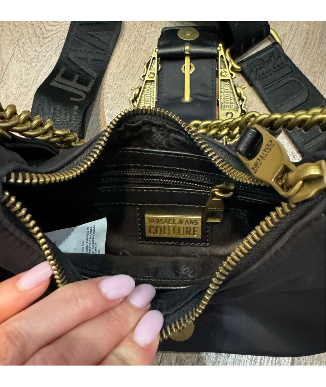 VERSACE JEANS COUTURE Черная тканевая сумка с короткими ручками, фото 4