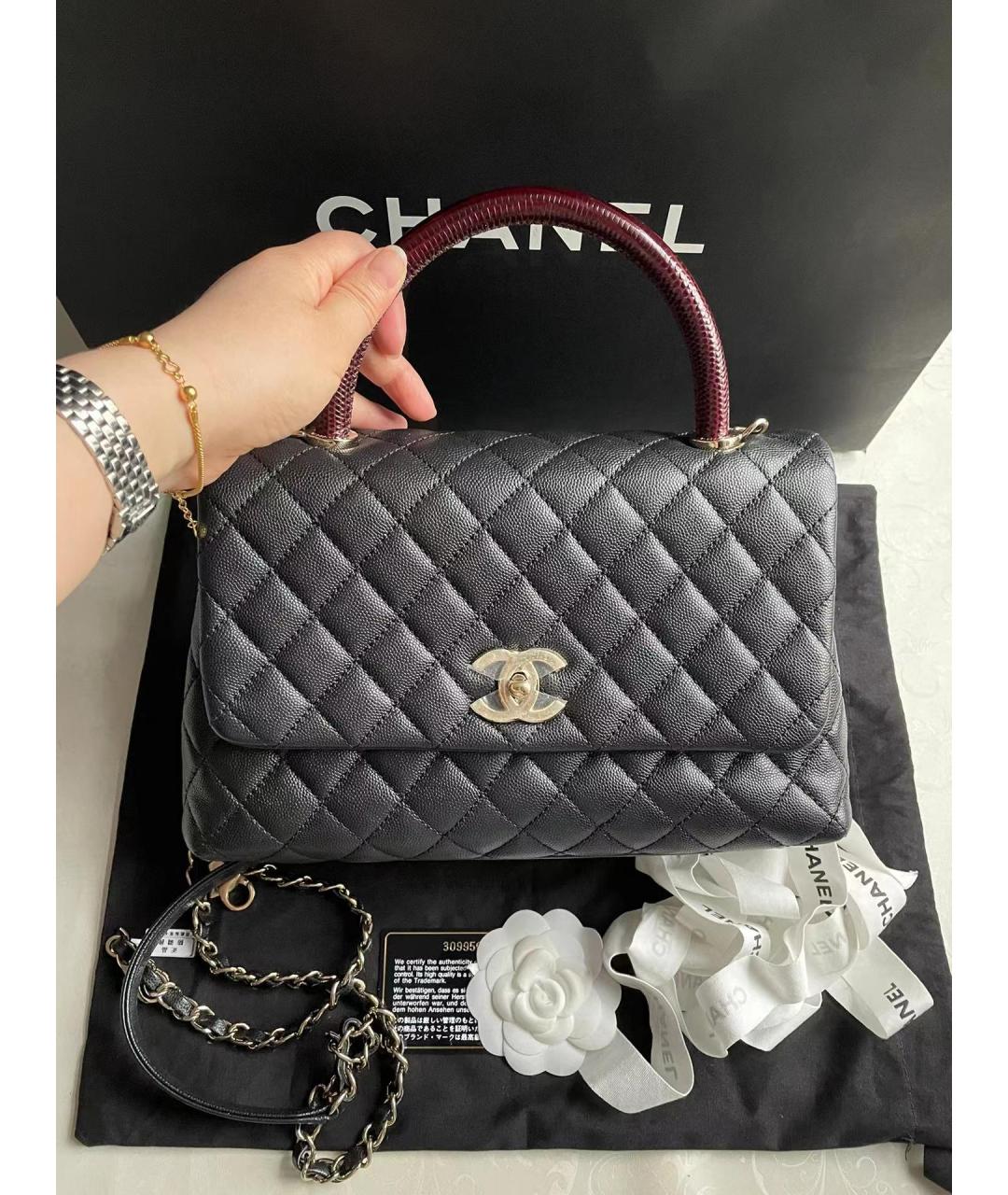 CHANEL PRE-OWNED Черная кожаная сумка через плечо, фото 7