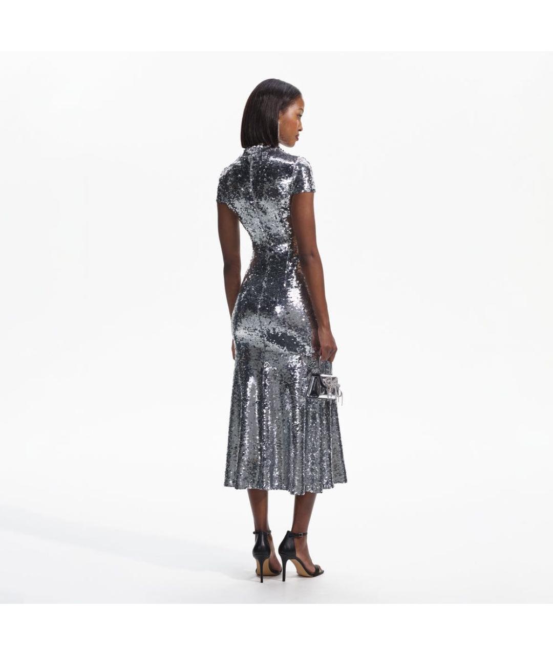 SELF-PORTRAIT Серебряное полиэстеровое вечернее платье, фото 2