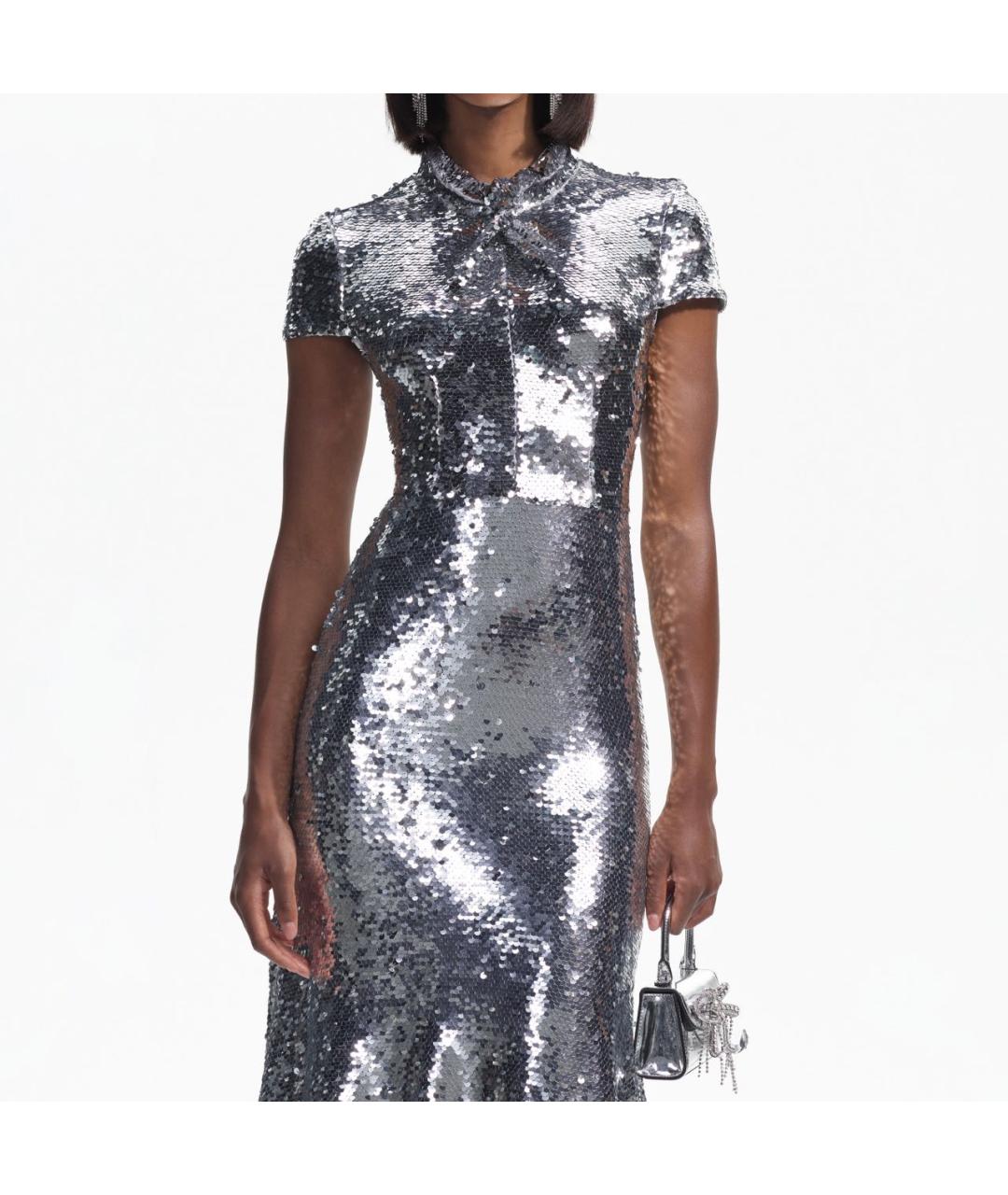 SELF-PORTRAIT Серебряное полиэстеровое вечернее платье, фото 3