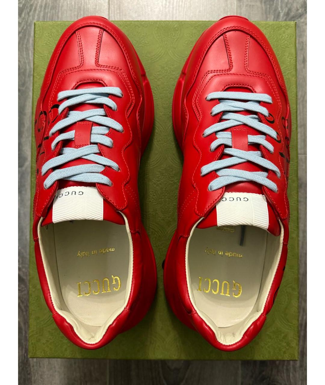 GUCCI Красные кожаные низкие кроссовки / кеды, фото 3