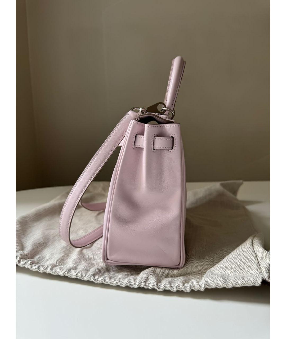 HERMES Розовая кожаная сумка с короткими ручками, фото 7