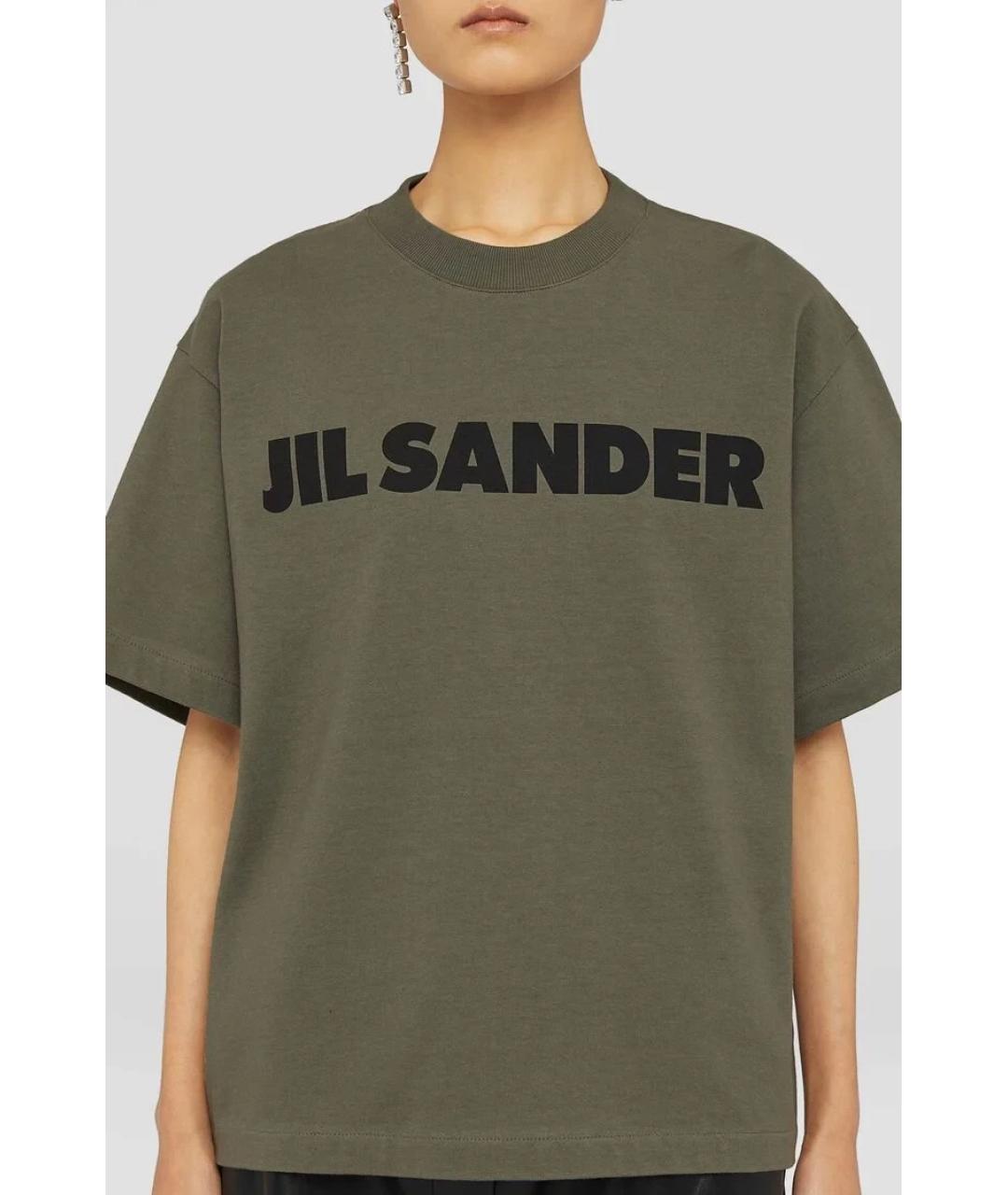 JIL SANDER Хаки хлопковая футболка, фото 3