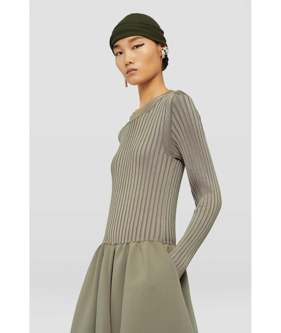 JIL SANDER Хаки вискозное платье, фото 3