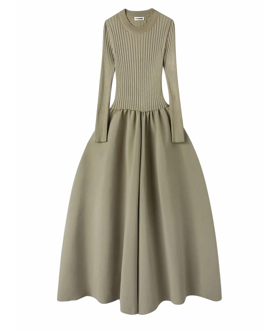 JIL SANDER Хаки вискозное платье, фото 1