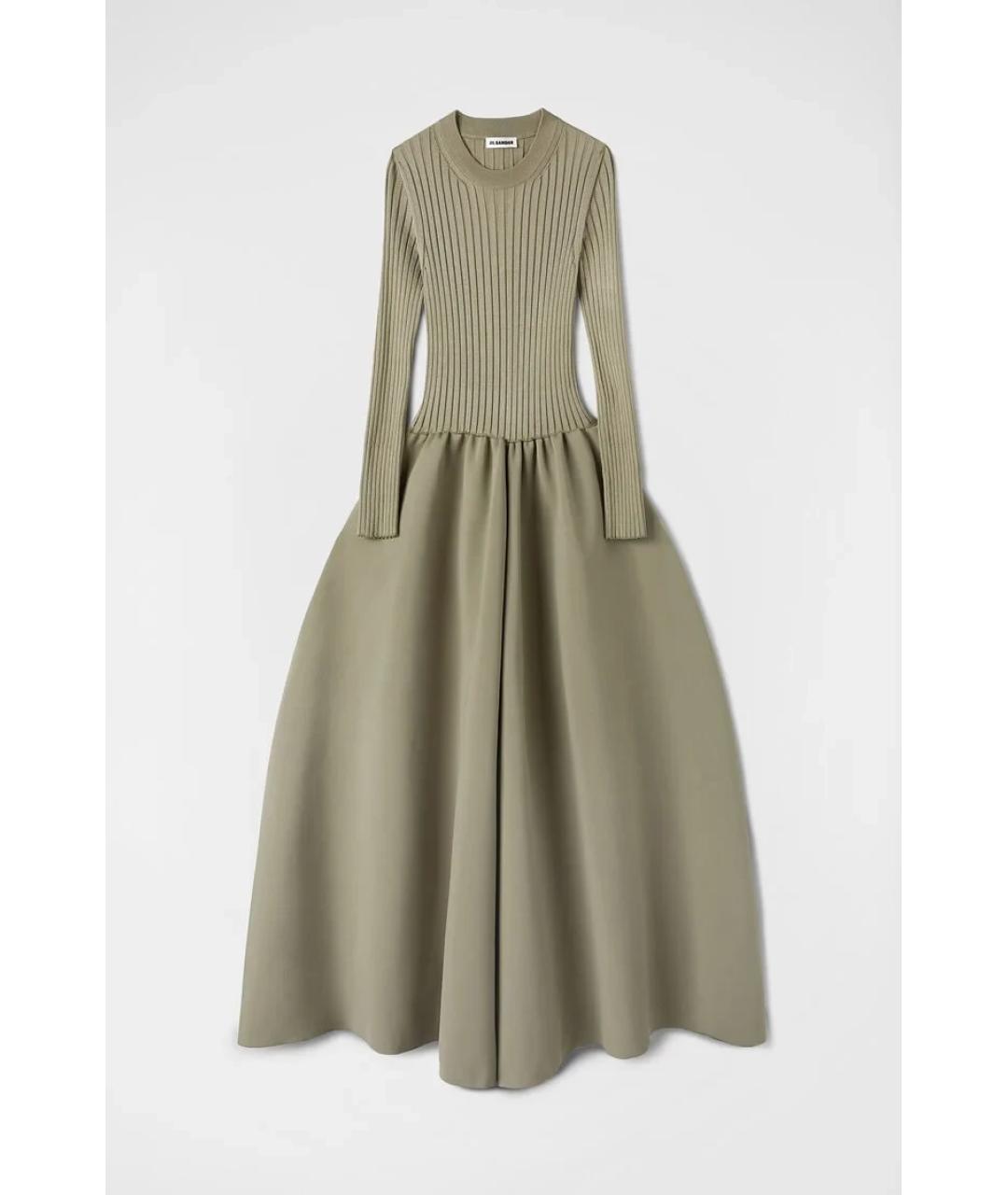 JIL SANDER Хаки вискозное платье, фото 7