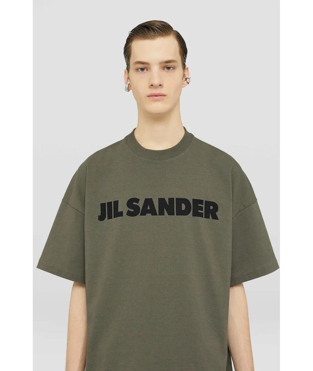 JIL SANDER Хаки хлопковая футболка, фото 2