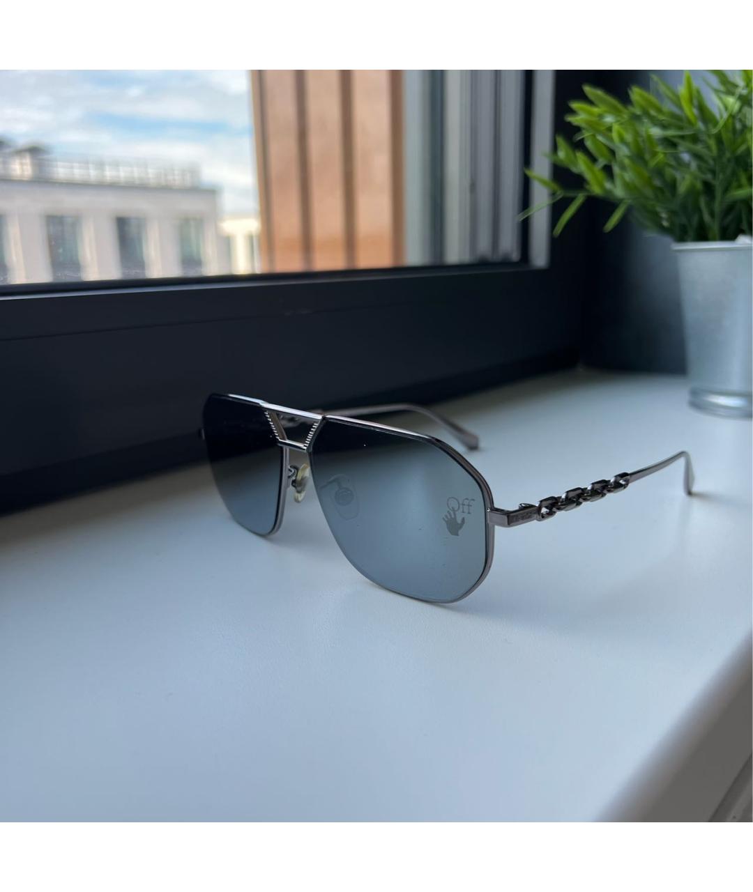 OFF-WHITE Черные металлические солнцезащитные очки, фото 2