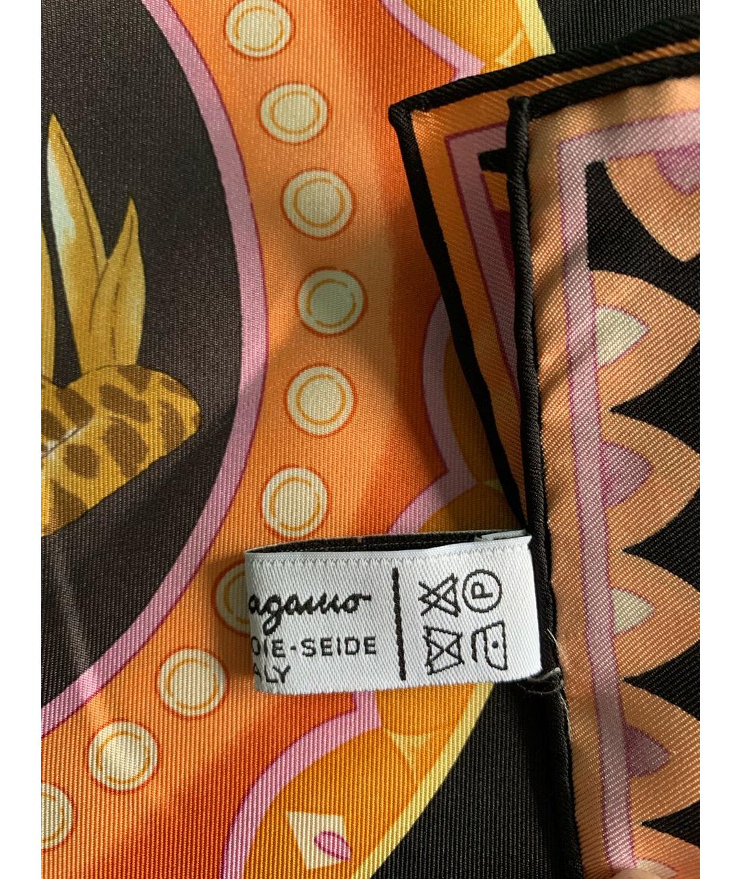 SALVATORE FERRAGAMO Оранжевый шелковый платок, фото 4