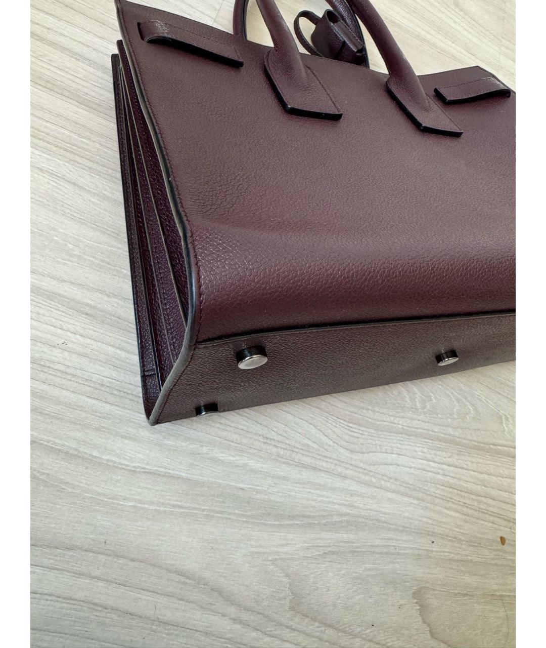 SAINT LAURENT Бордовая кожаная сумка с короткими ручками, фото 6