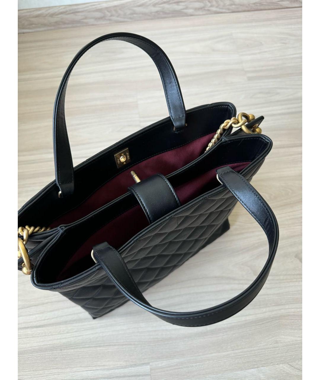CHANEL PRE-OWNED Черная кожаная сумка с короткими ручками, фото 8