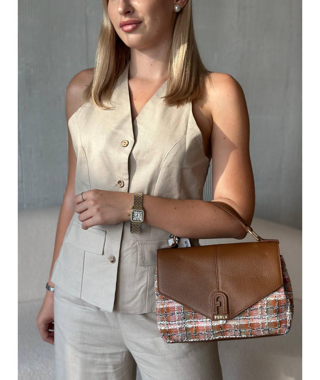 FURLA Коричневая кожаная сумка через плечо, фото 4