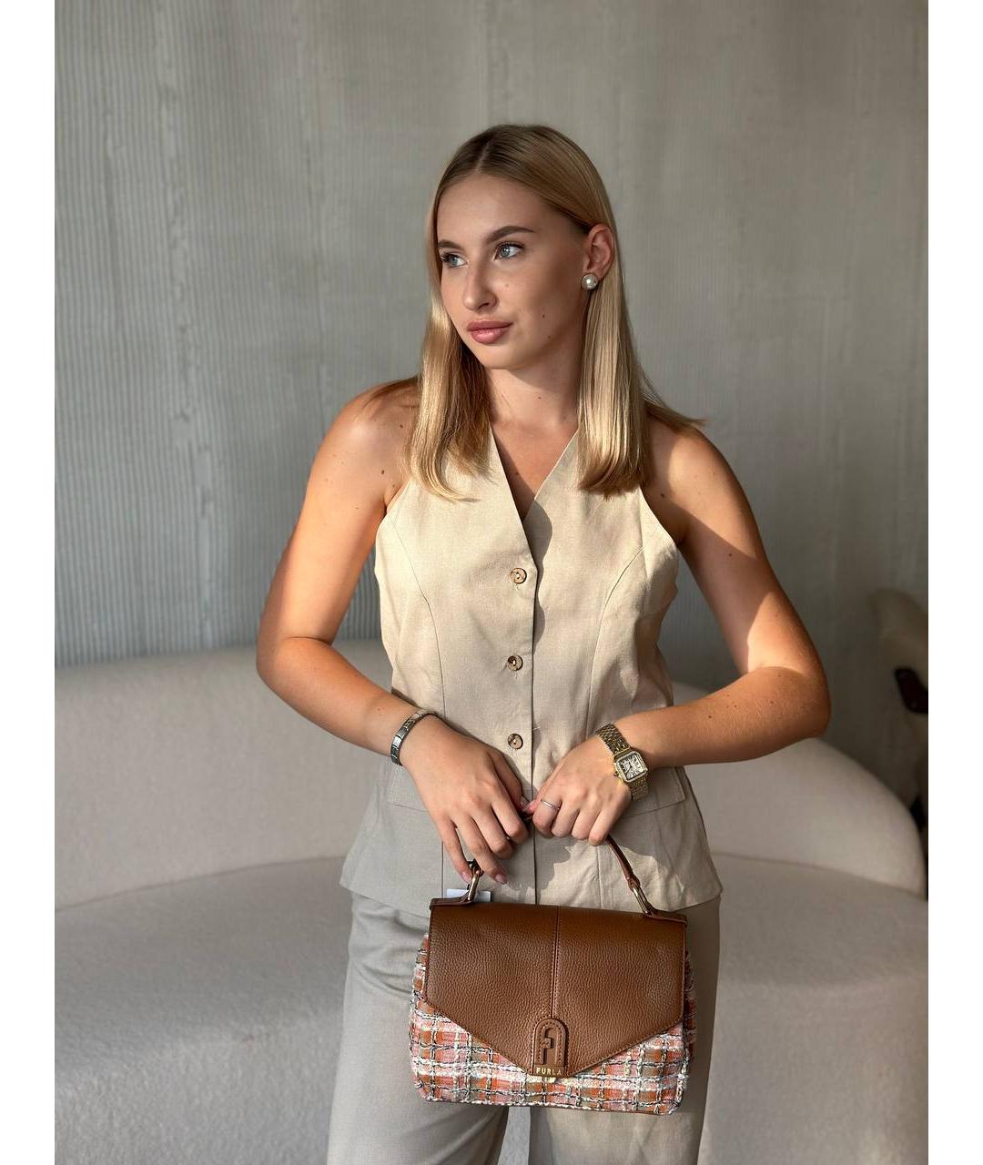 FURLA Коричневая кожаная сумка через плечо, фото 5
