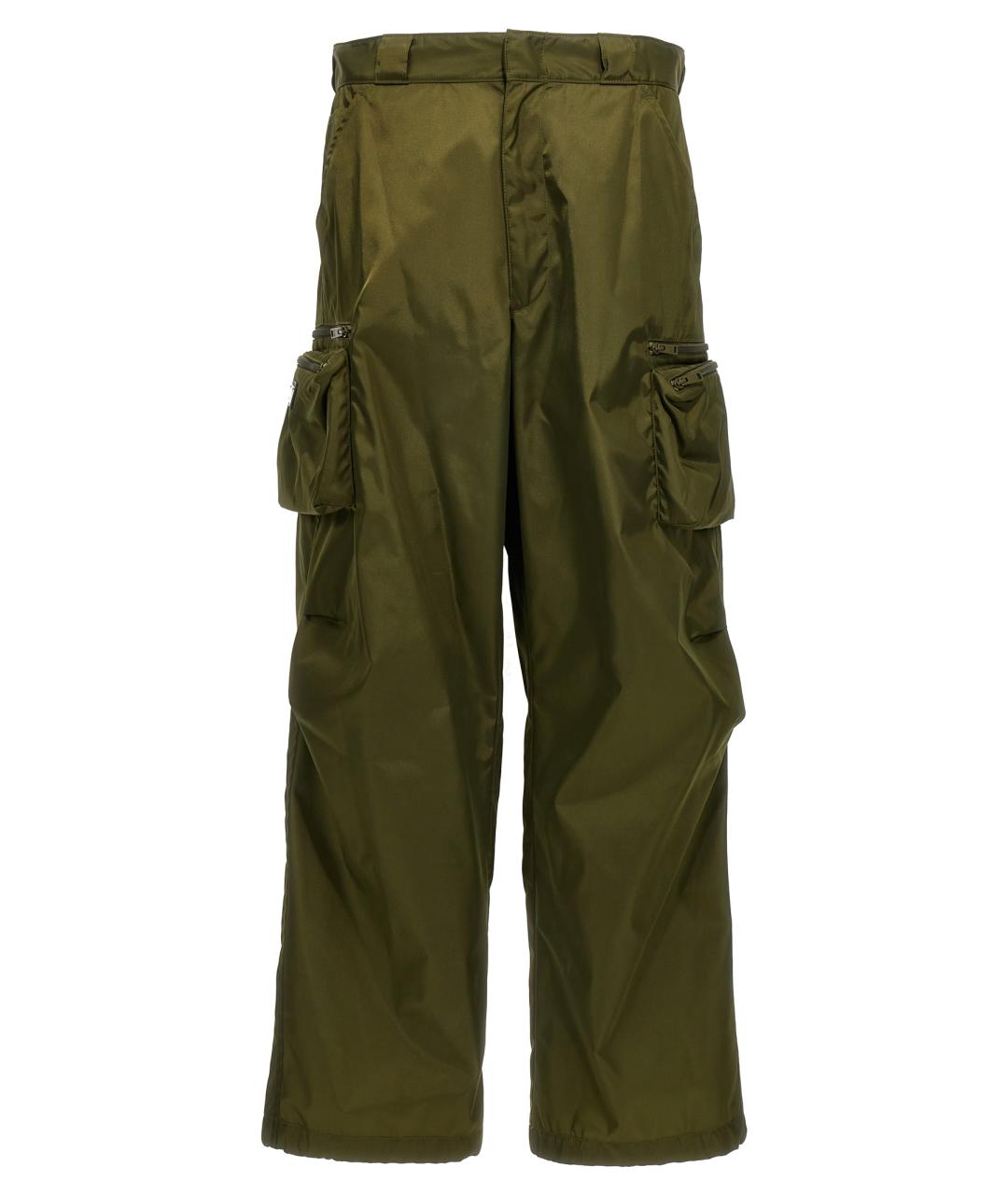 PRADA Зеленые полиамидовые повседневные брюки, фото 1