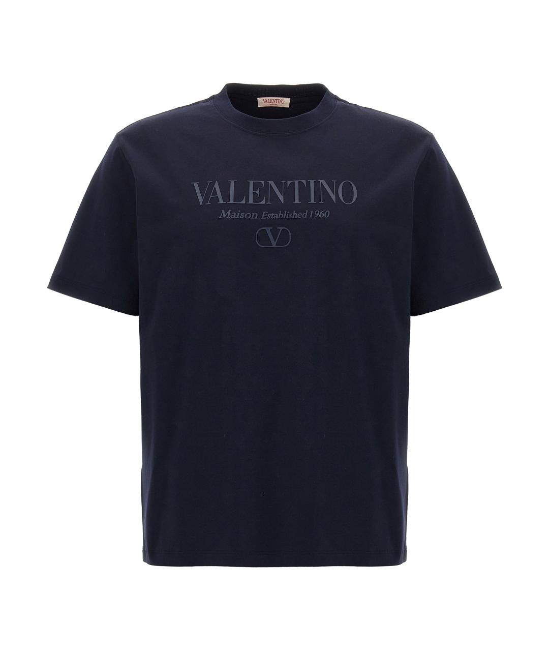 VALENTINO Темно-синяя хлопковая футболка, фото 1