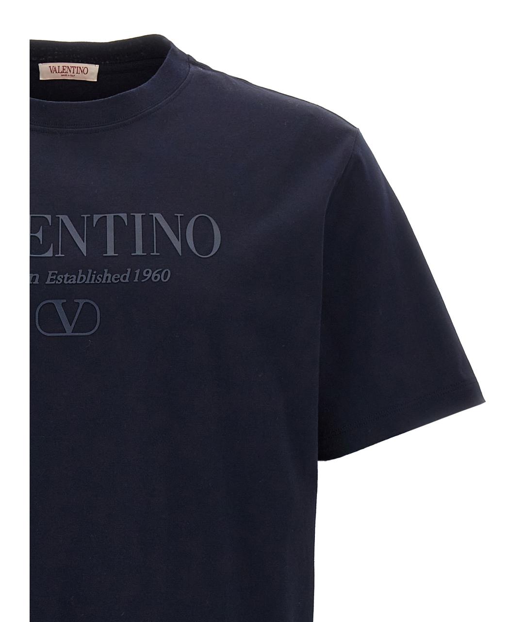 VALENTINO Темно-синяя хлопковая футболка, фото 3