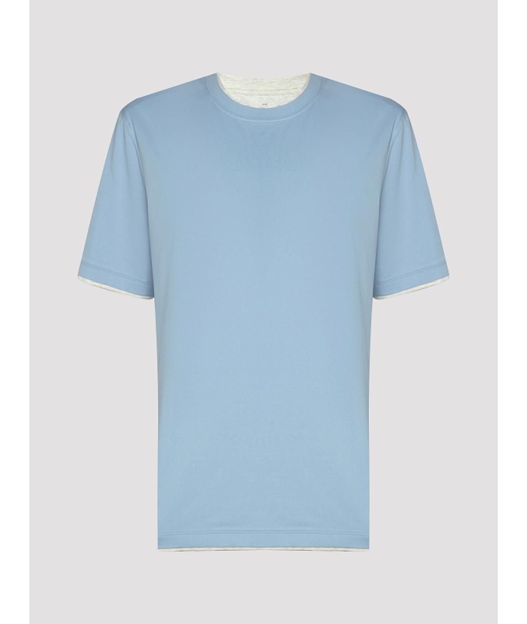 BRUNELLO CUCINELLI Голубая хлопковая футболка, фото 5