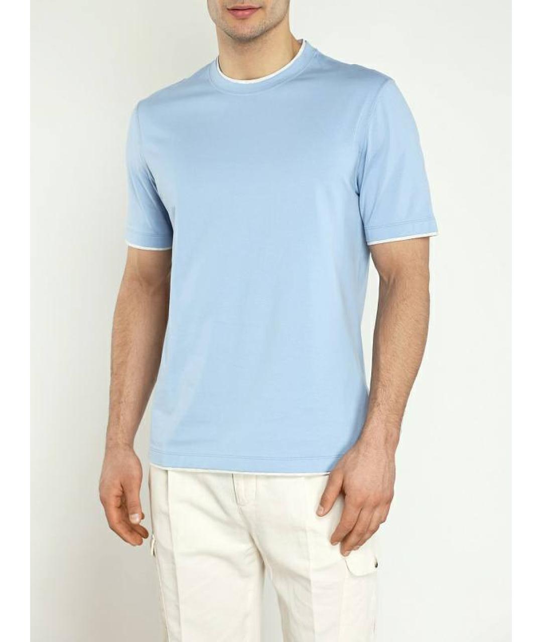 BRUNELLO CUCINELLI Голубая хлопковая футболка, фото 2