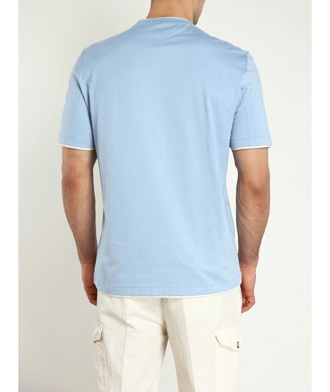BRUNELLO CUCINELLI Голубая хлопковая футболка, фото 3