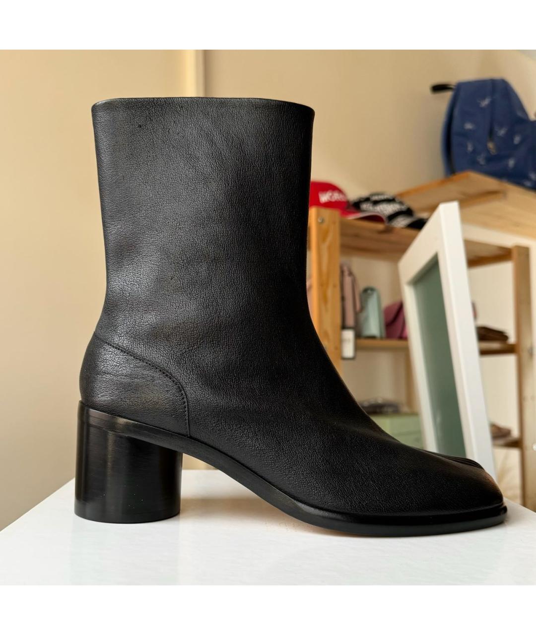MAISON MARGIELA Черные кожаные высокие ботинки, фото 9