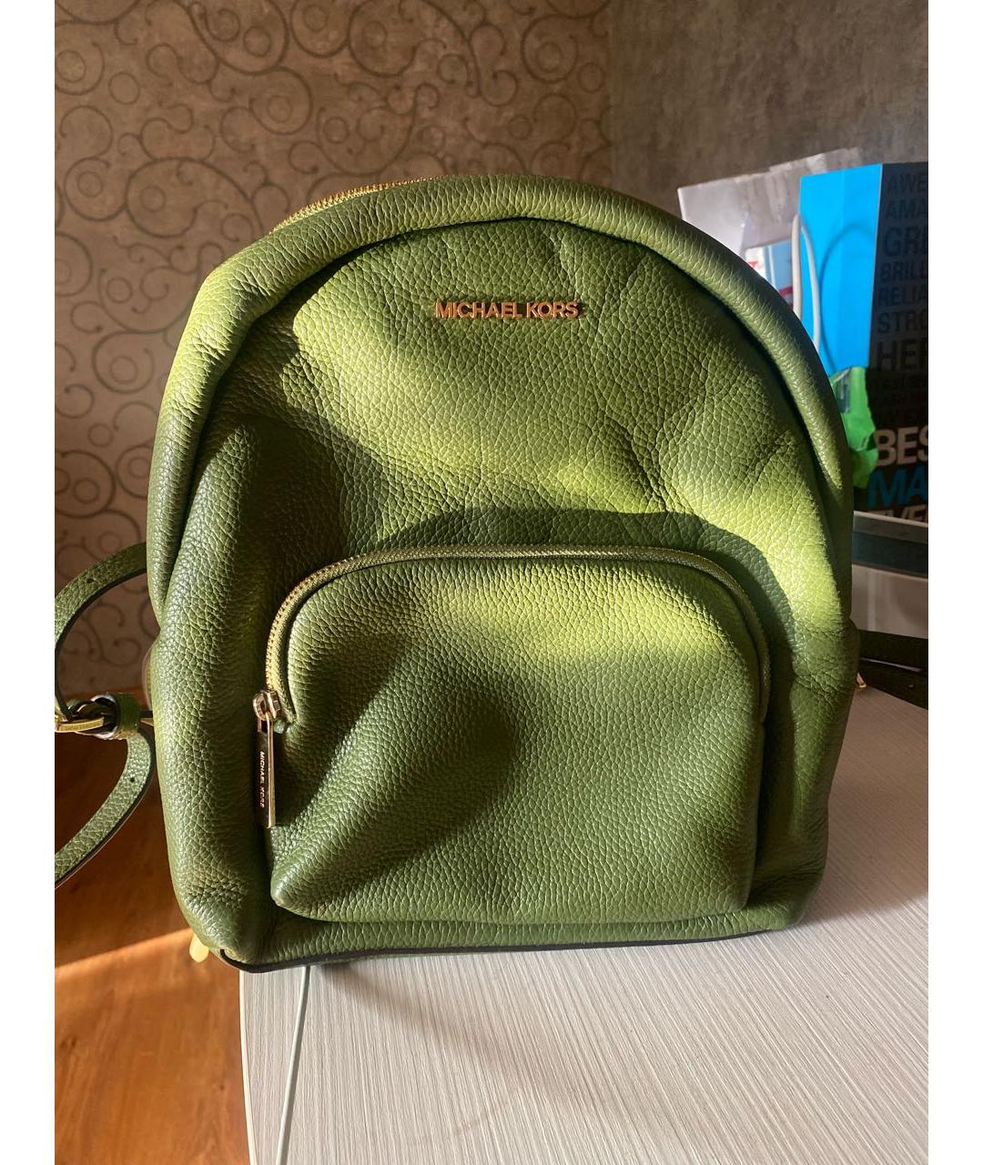 MICHAEL KORS Зеленый кожаный рюкзак, фото 9