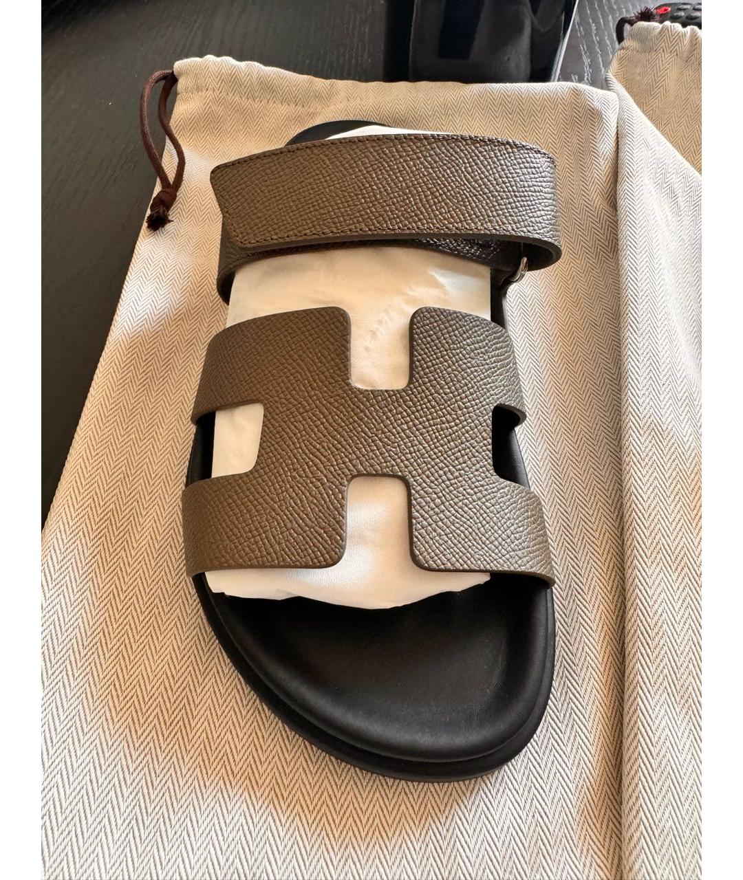 HERMES PRE-OWNED Антрацитовые кожаные сандалии, фото 2