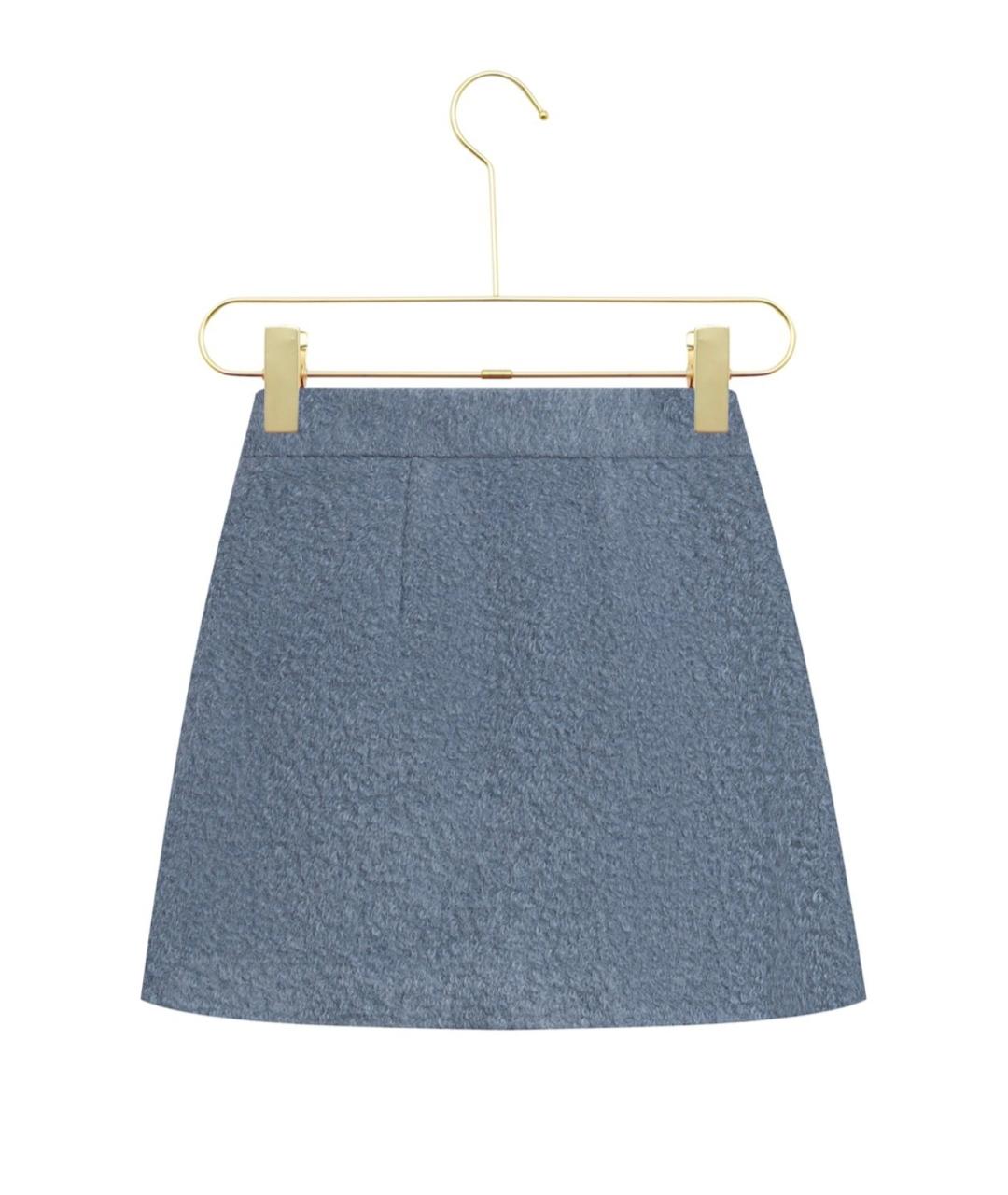 MIU MIU Голубая шерстяная юбка мини, фото 2