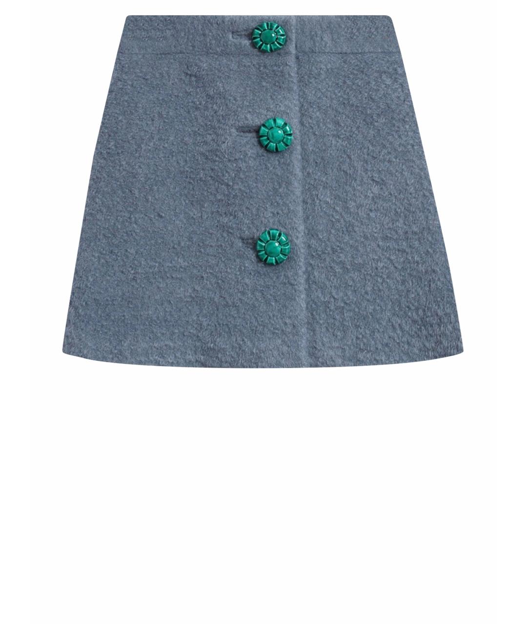 MIU MIU Голубая шерстяная юбка мини, фото 1