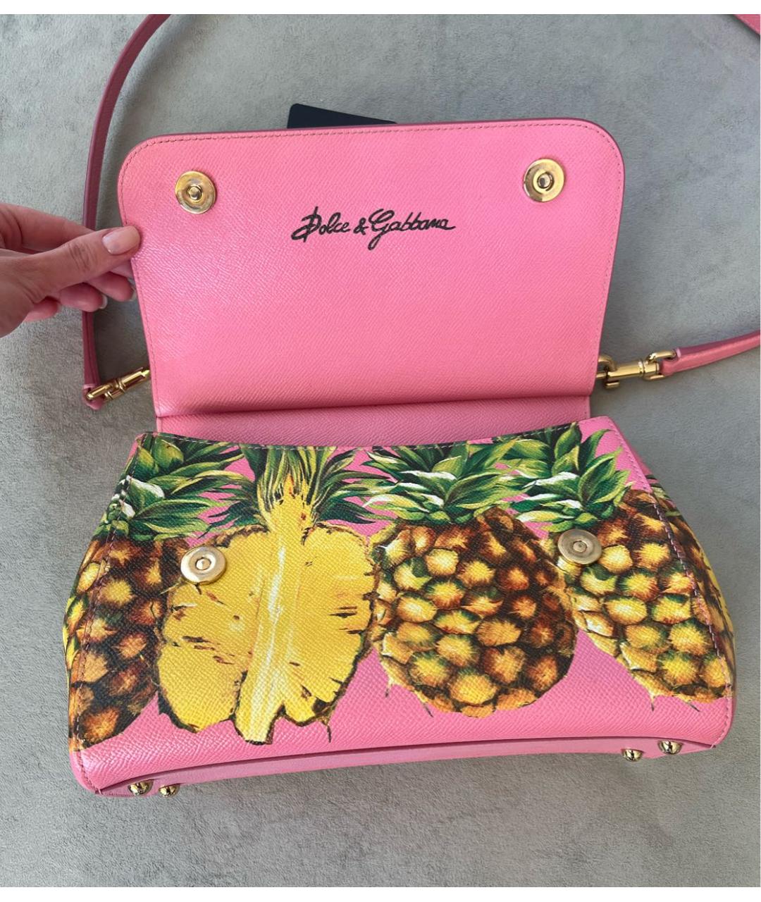 DOLCE&GABBANA Розовая кожаная сумка с короткими ручками, фото 5