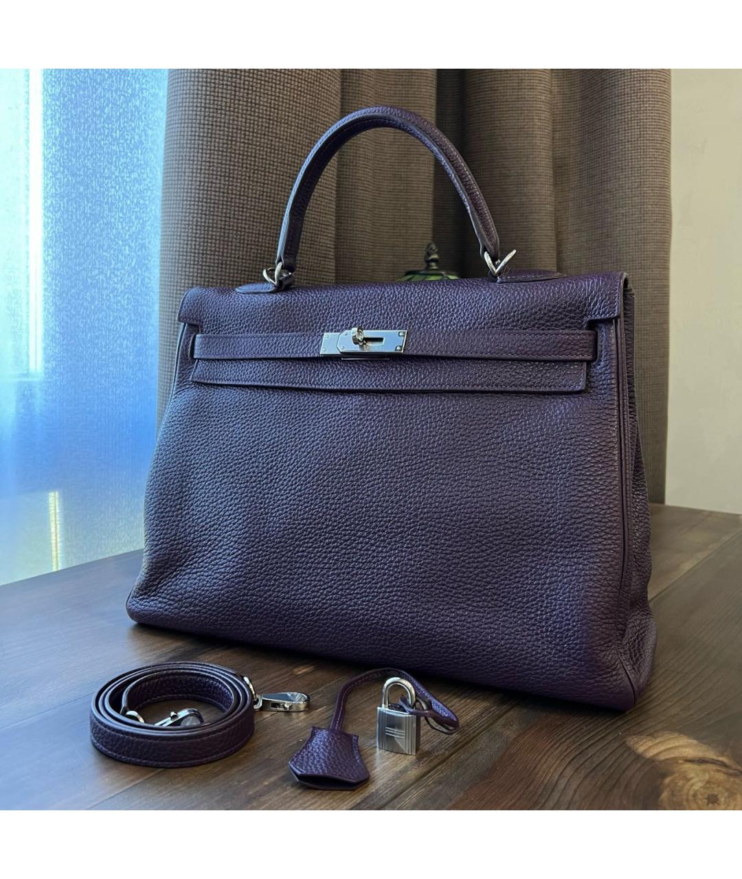 HERMES Фиолетовая кожаная сумка с короткими ручками, фото 9