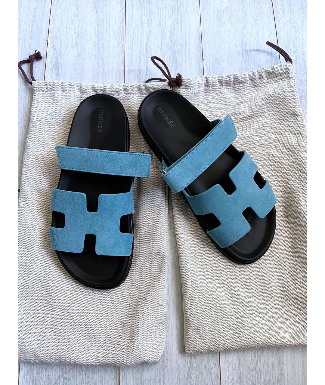HERMES Голубые замшевые сандалии, фото 3