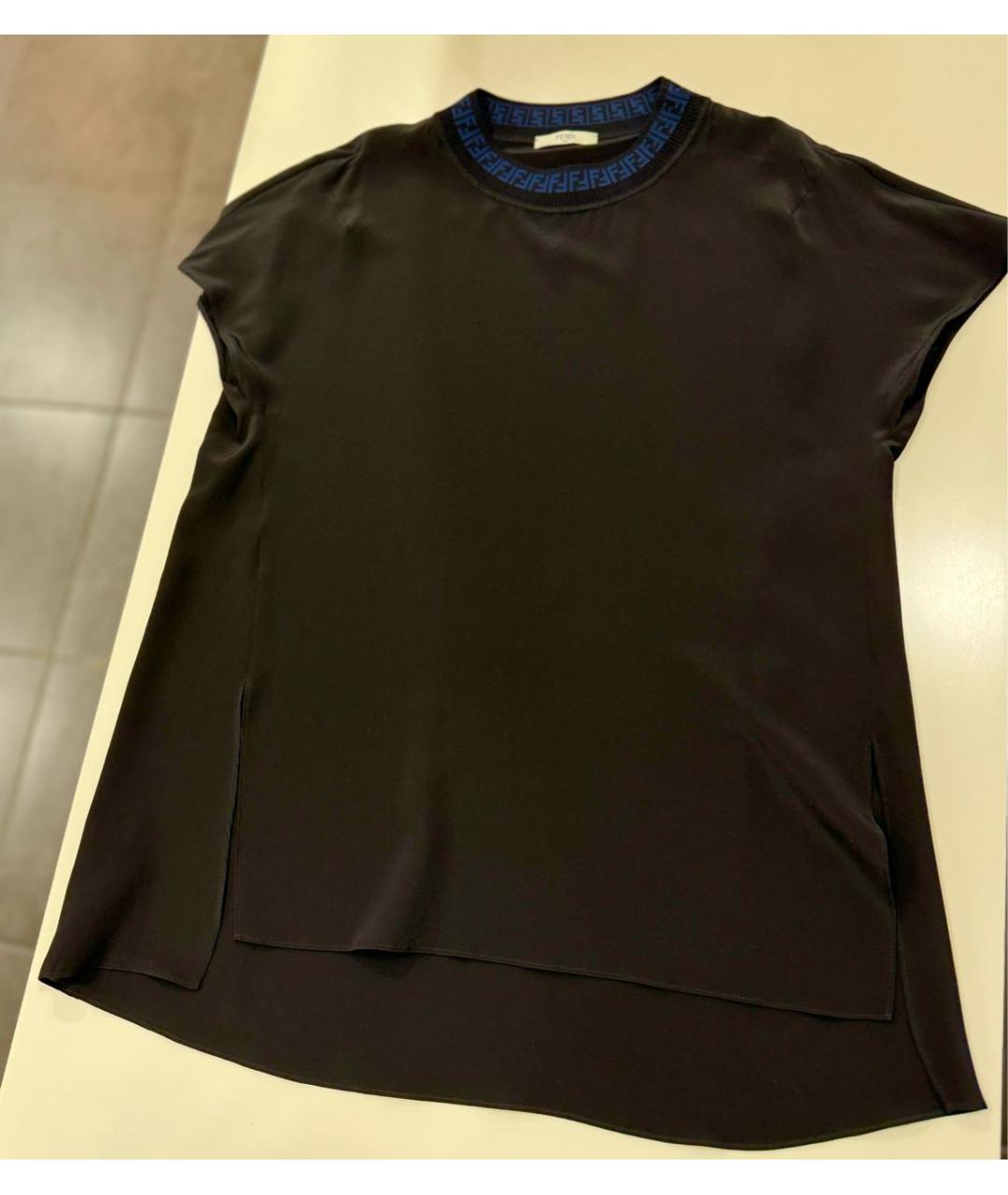 FENDI Черная шелковая футболка, фото 5