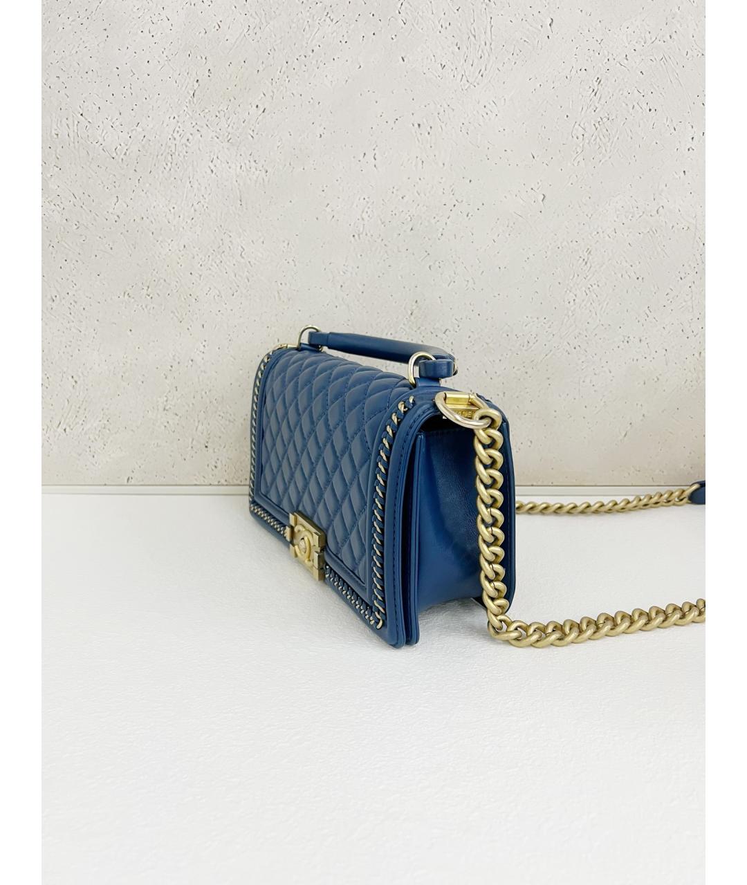 CHANEL PRE-OWNED Синяя кожаная сумка с короткими ручками, фото 3