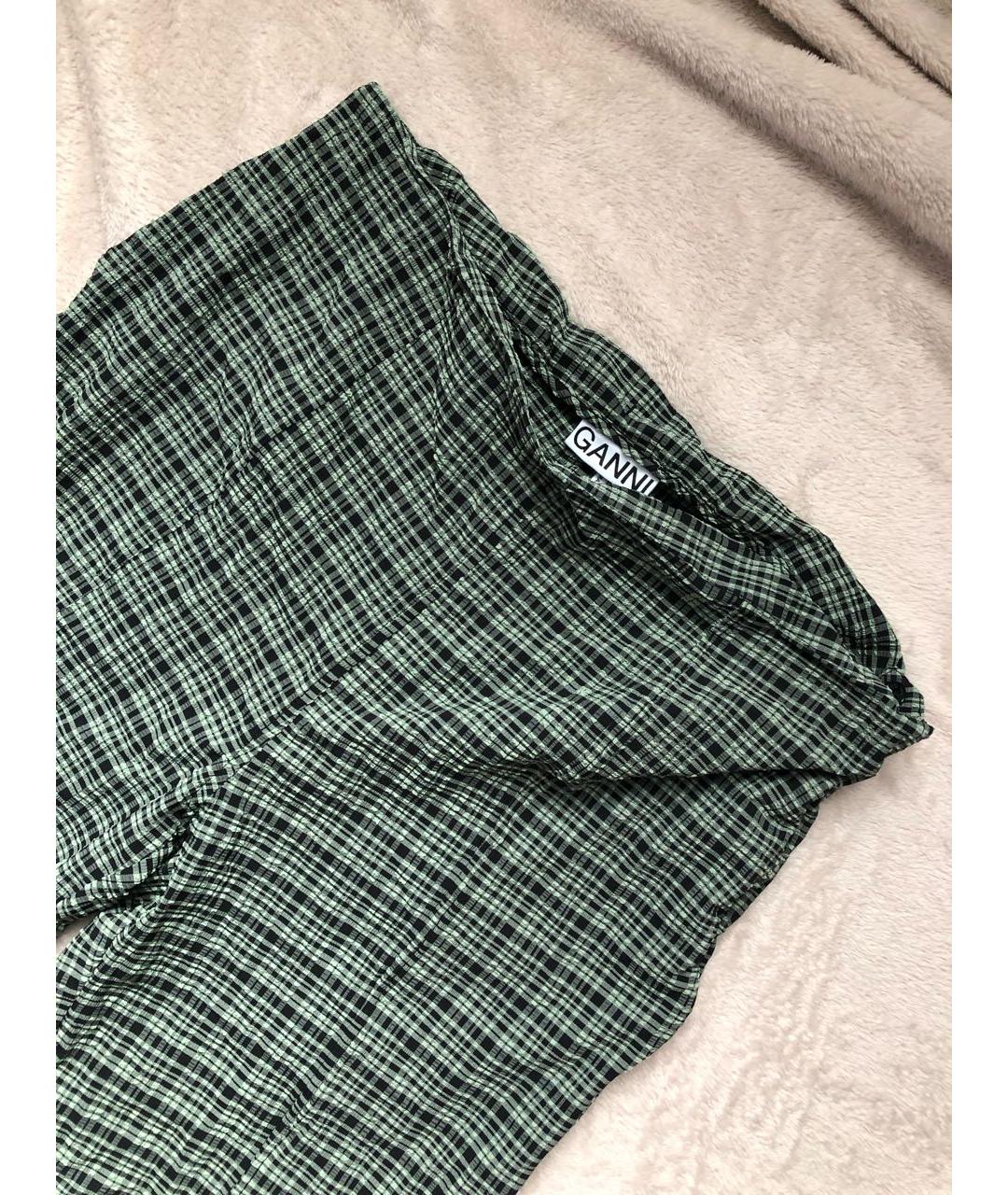 GANNI Зеленые хлопко-эластановые прямые брюки, фото 2