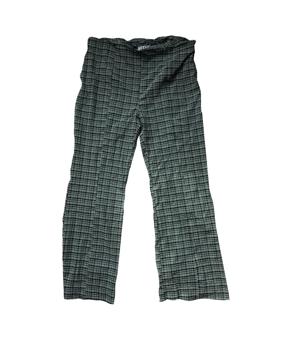 GANNI Зеленые хлопко-эластановые прямые брюки, фото 1