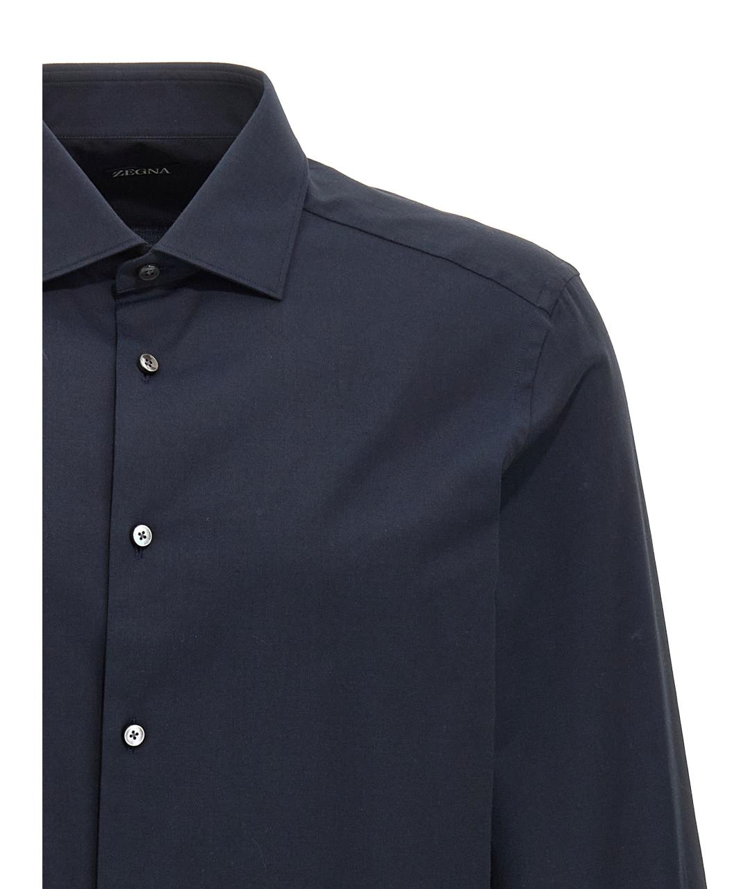 ERMENEGILDO ZEGNA Темно-синяя хлопковая классическая рубашка, фото 3