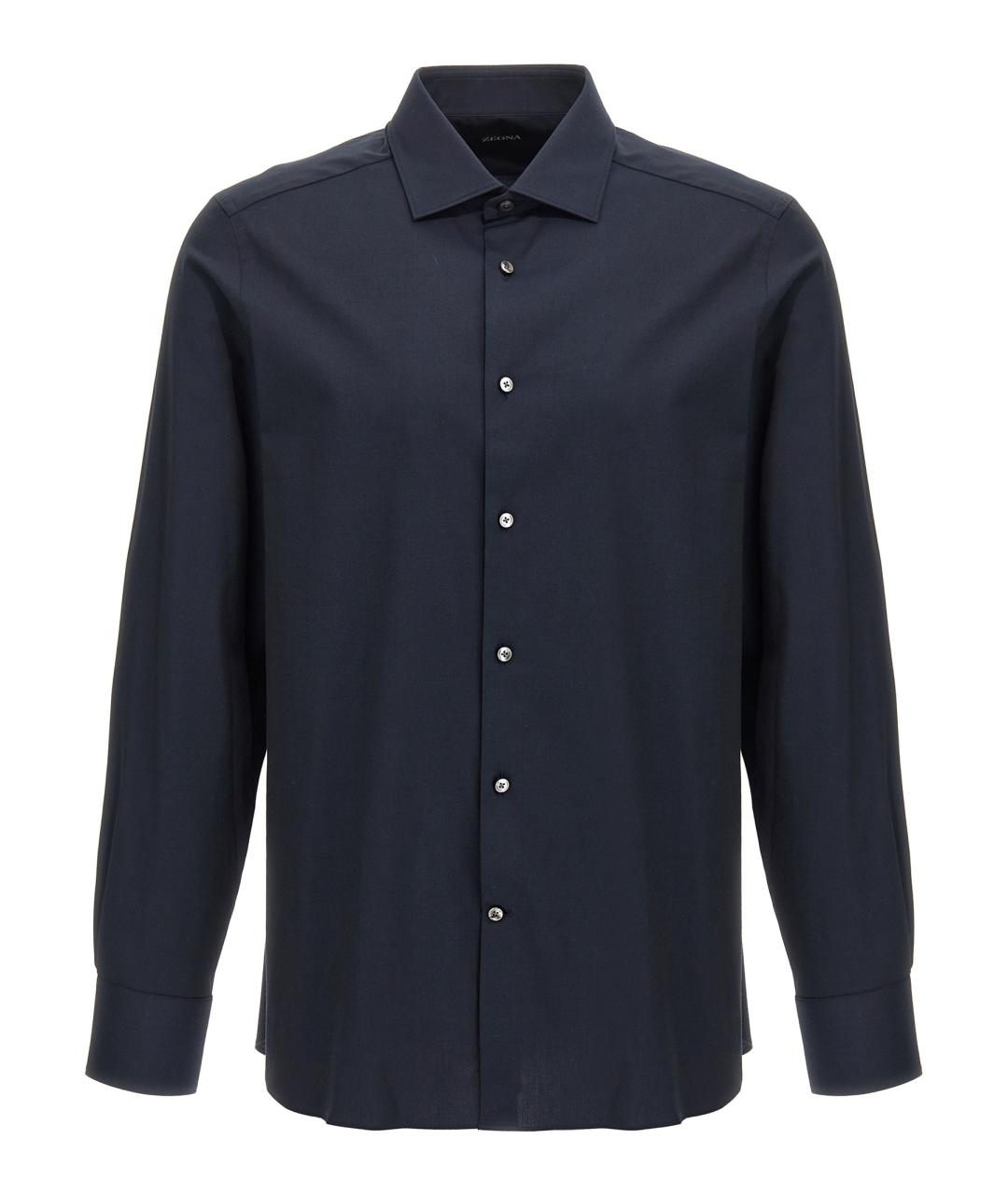 ERMENEGILDO ZEGNA Темно-синяя хлопковая классическая рубашка, фото 1