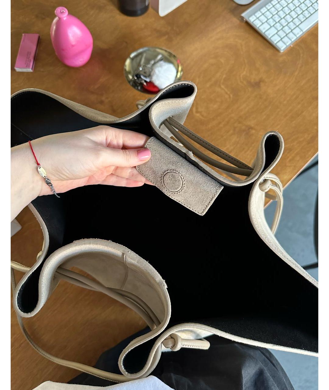 YUZEFI Бежевая замшевая сумка тоут, фото 4