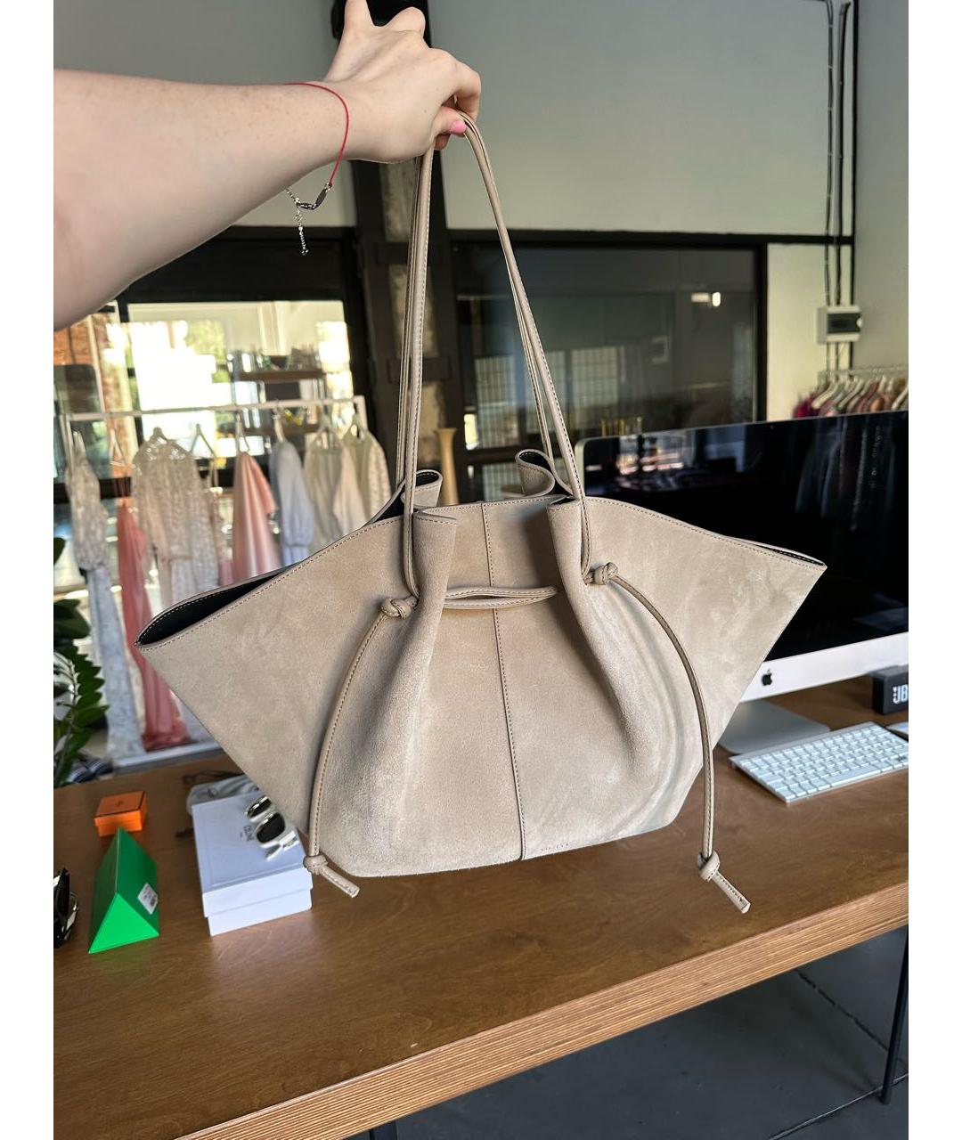 YUZEFI Бежевая замшевая сумка тоут, фото 5