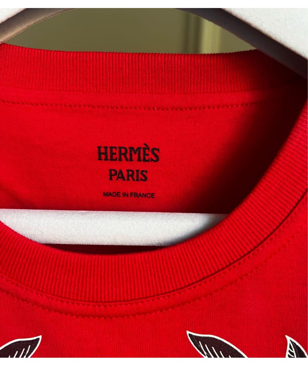 HERMES Красная хлопковая футболка, фото 8