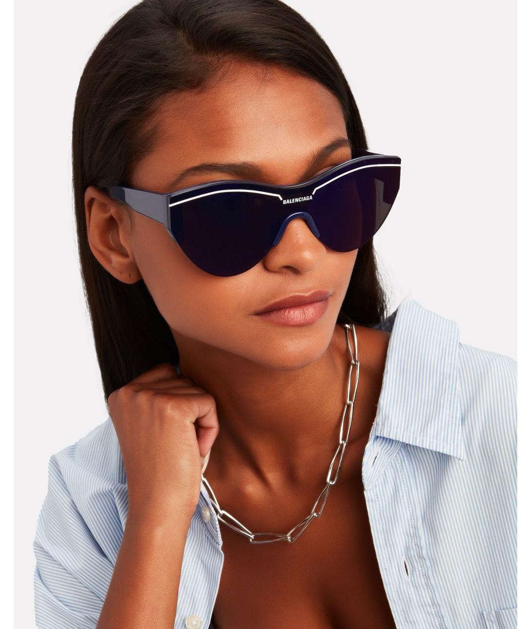 BALENCIAGA Темно-синие пластиковые солнцезащитные очки, фото 2