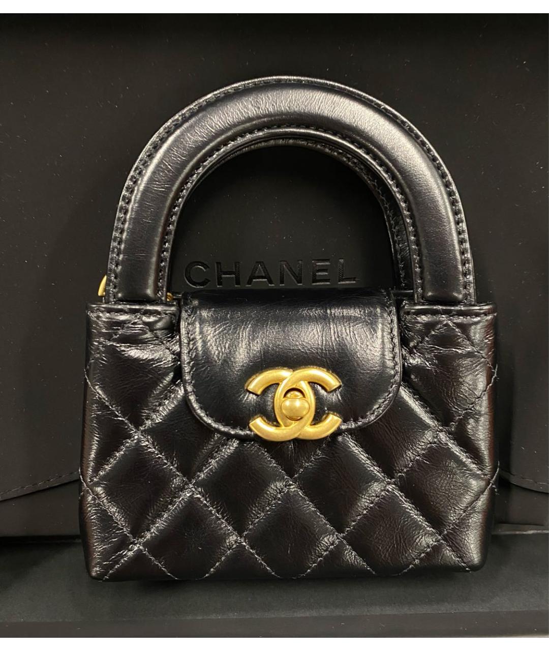 CHANEL PRE-OWNED Черная кожаная сумка с короткими ручками, фото 7