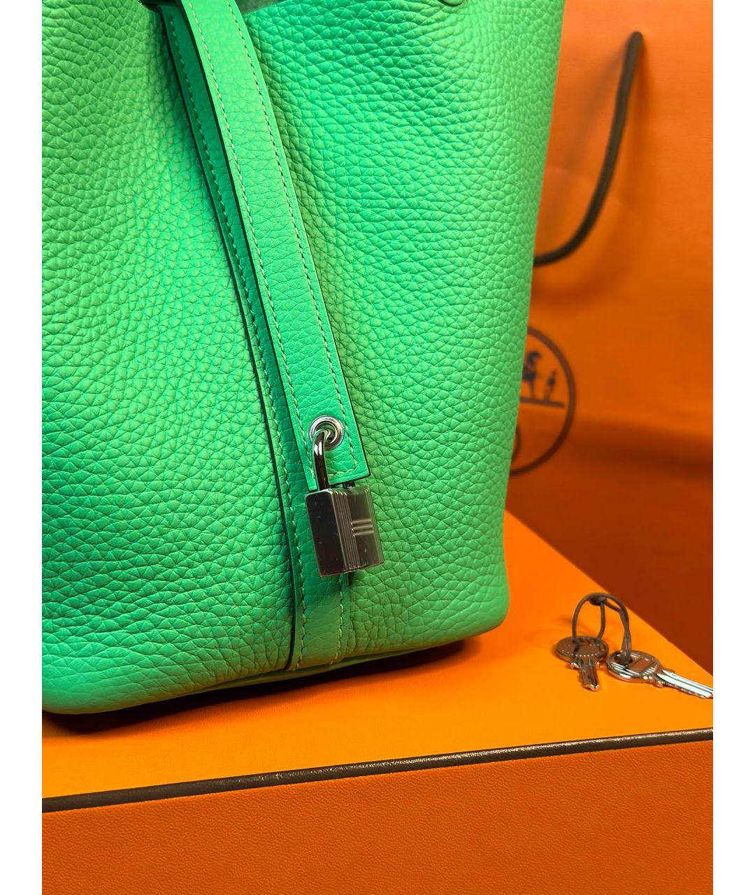HERMES Зеленая кожаная сумка с короткими ручками, фото 6