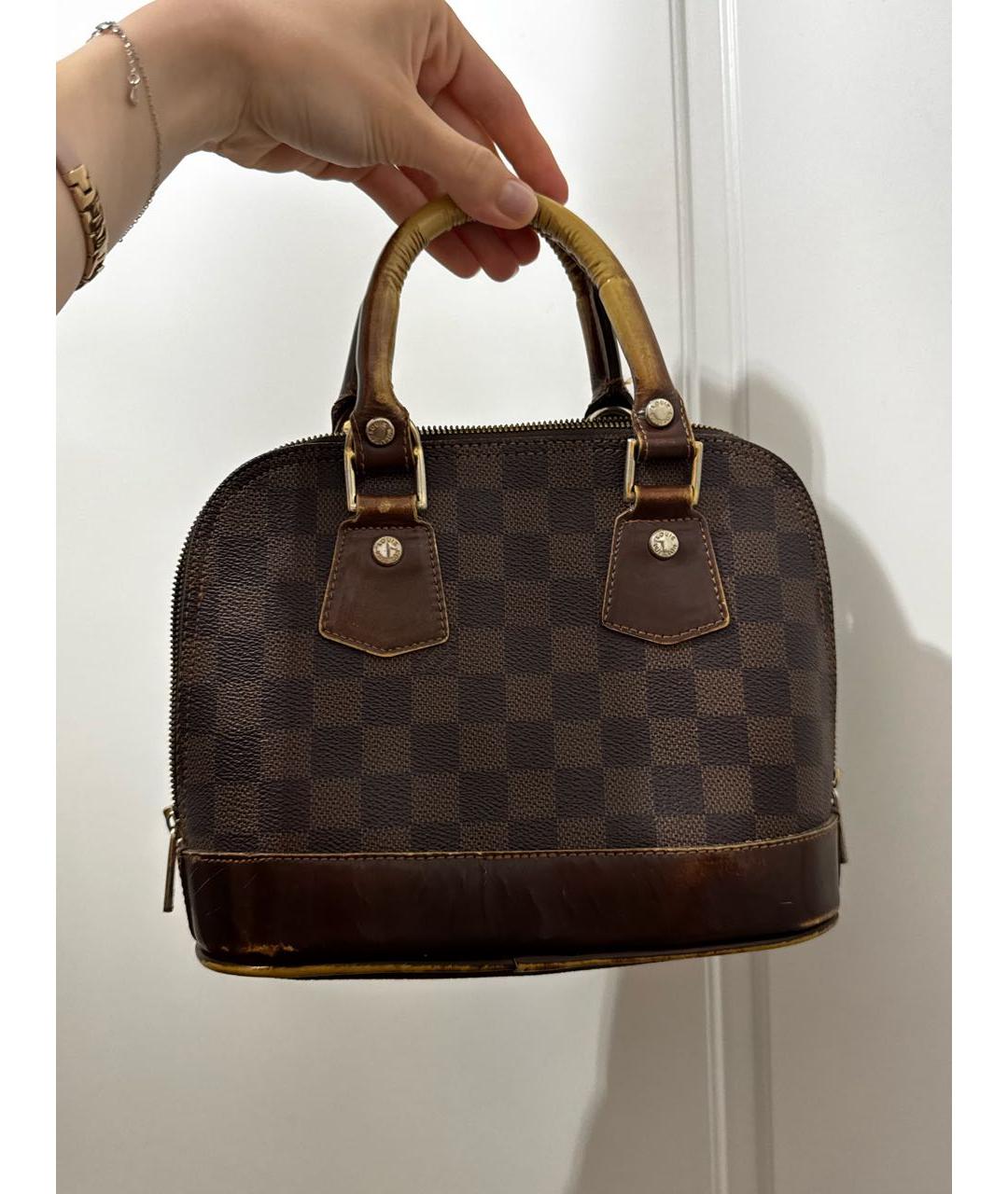LOUIS VUITTON Коричневая кожаная сумка с короткими ручками, фото 3