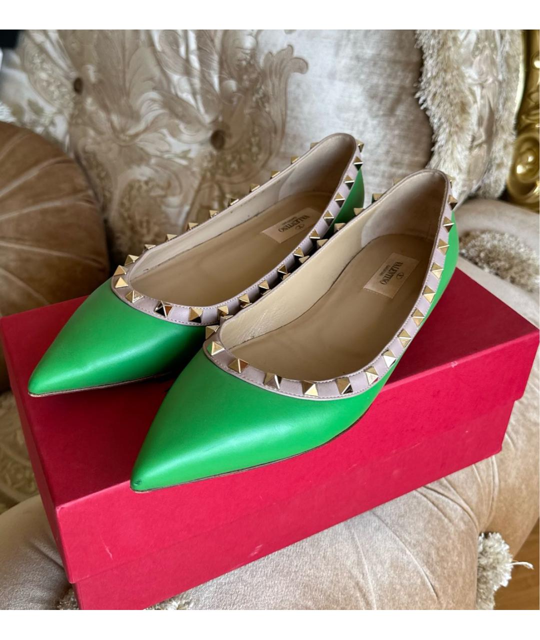 VALENTINO Зеленые кожаные балетки, фото 8
